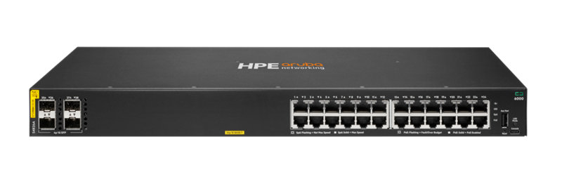 HPE Aruba Networking CX 6000 24p 10M/100M/1G Class4 PoE 4p SFP 1G 370W TAA Switch