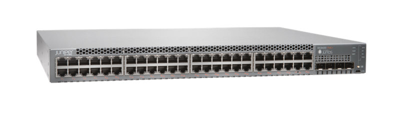 EX3400 48-port 10/100/1000BASE-T 4 x 1/10GbE SFP/SFP+ 2 x 40GbE QSFP+ back-to-front airflow 1 AC PSU
