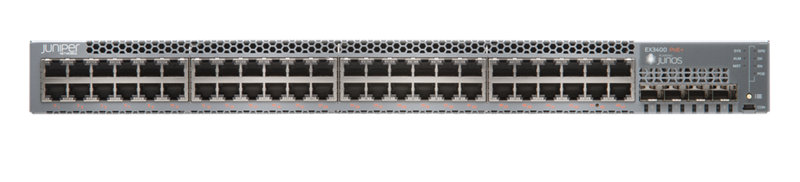 EX3400 48-port 10/100/1000BASE-T 4 x 1/10GbE SFP/SFP+ 2 x 40GbE QSFP+ back-to-front airflow 1 AC PSU