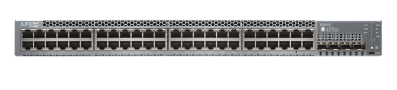 EX3400 48-port 10/100/1000BASE-T with 4 SFP+ and 2 QSFP+ uplink ports and DC power supply
