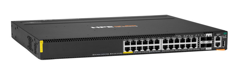 HPE Networking CX6300M 24p 1G Class8 PoE 2p SFP56 50G 2p SFP28 25G MACsec Switch Right facing
