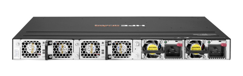 HPE Networking CX6300M 24p 1G Class8 PoE 2p SFP56 50G 2p SFP28 25G MACsec Switch Rear facing