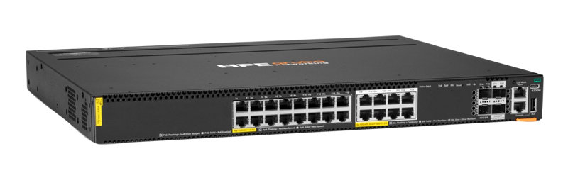 HPE Networking CX6300M 16p 1G 8p Smart Rate 10G Class8 PoE 2p SFP56 50G 2p SFP28 25G TAA Sw Right facing