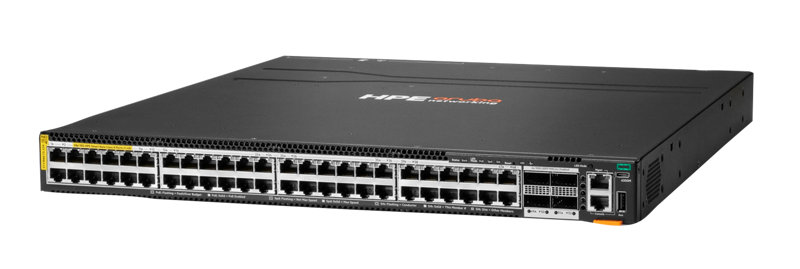 HPE Networking CX6300M 48p Smart Rate 10G PTP/AVB Class8 PoE 4320W 4p QSFP28 100G MACsec Sw Left facing