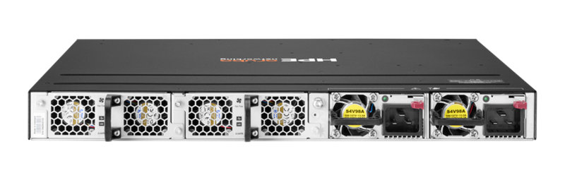 HPE Networking CX6300M 16p 1G 8p Smart Rate 10G Class8 PoE 2p SFP56 50G 2p SFP28 25G Switch Rear facing