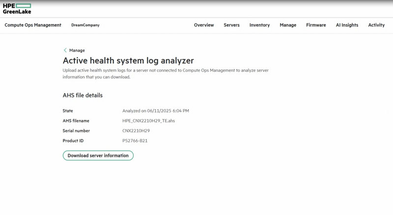 Using HPE Compute Ops Management to view server active health system ...